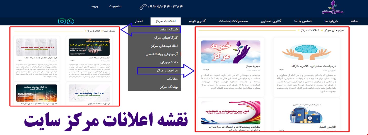 راهنمای منوی اعلانات مرکز 